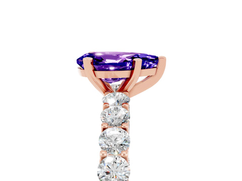 Rose gold Pear Cut Tanzanite Solitaire Ring with Shared Prong Pavé Band and Four-Prong Setting_5