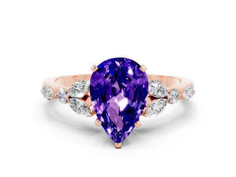 Rose gold Pear Cut Tanzanite Solitaire Ring with Side Stones and Four-Prong Setting_12