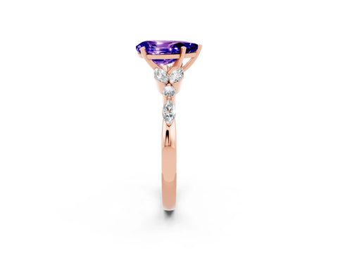 Rose gold Pear Cut Tanzanite Solitaire Ring with Side Stones and Four-Prong Setting_14