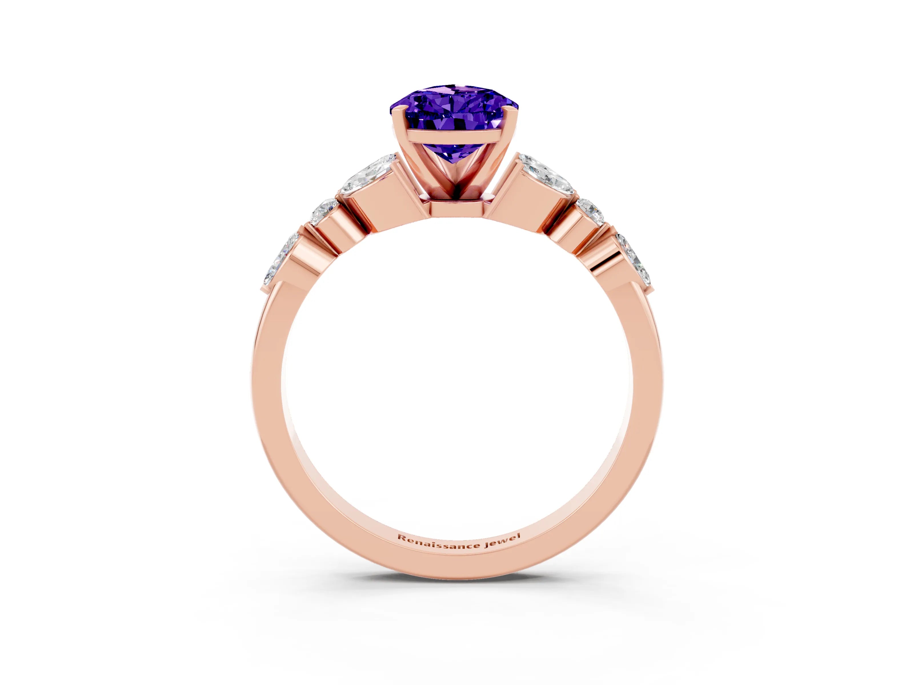 Rose gold Pear Cut Tanzanite Solitaire Ring with Side Stones and Four-Prong Setting_15