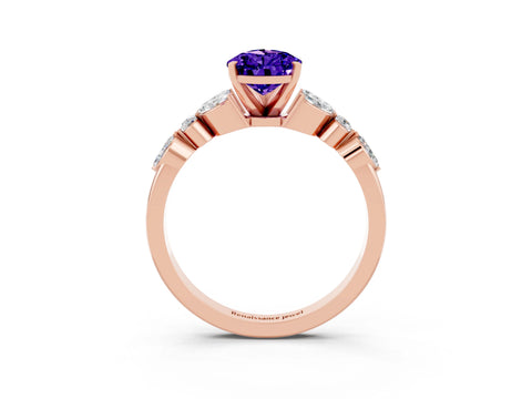 Rose gold Pear Cut Tanzanite Solitaire Ring with Side Stones and Four-Prong Setting_15