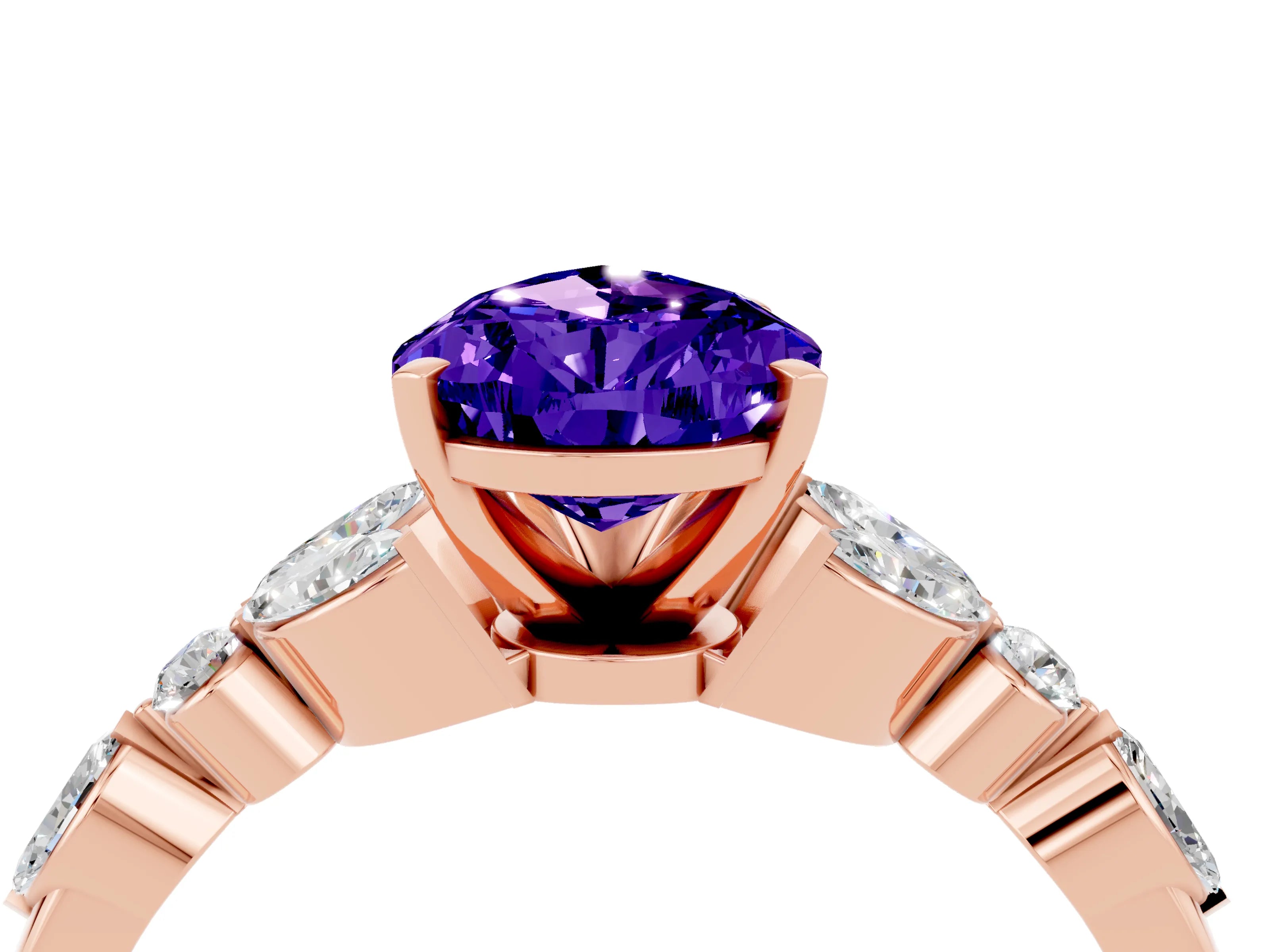 Rose gold Pear Cut Tanzanite Solitaire Ring with Side Stones and Four-Prong Setting_16