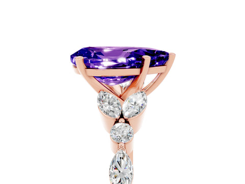 Rose gold Pear Cut Tanzanite Solitaire Ring with Side Stones and Four-Prong Setting_17