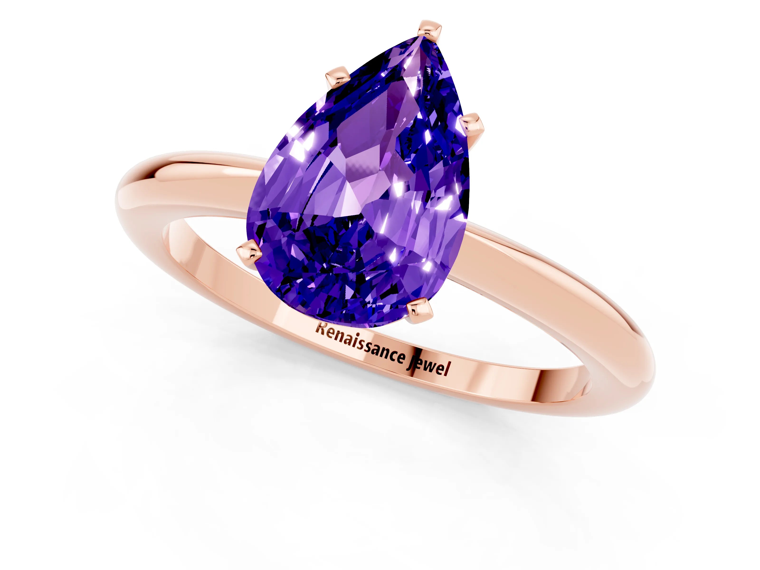 Rose gold Pear Cut Tanzanite Solitaire Ring with Six-Prong Setting and Classic Band_1
