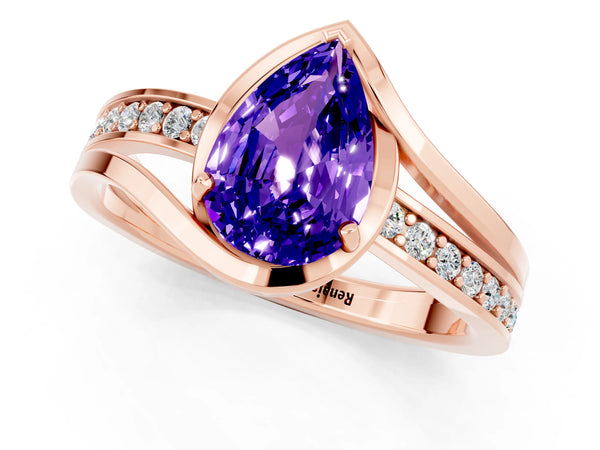 Rose gold Pear Cut Tanzanite Solitaire Ring with Split Shank and Prong Setting