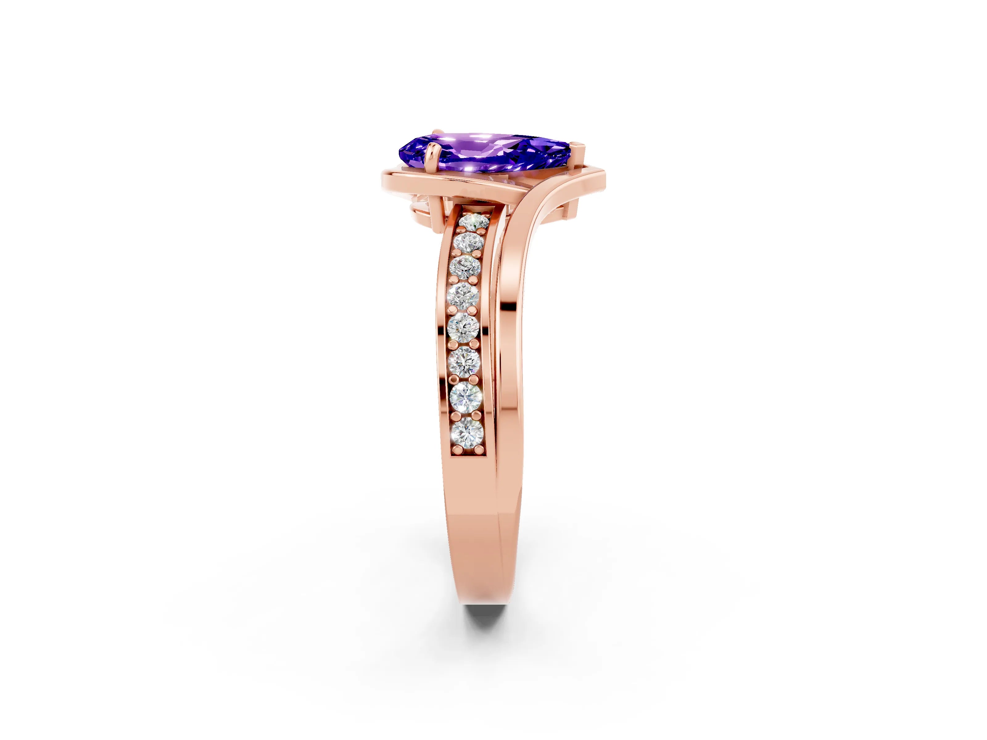 Rose gold Pear Cut Tanzanite Solitaire Ring with Split Shank and Prong Setting_2