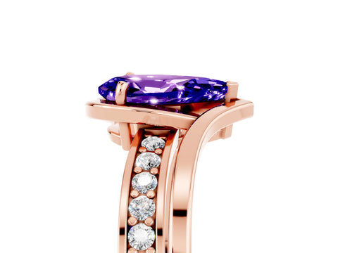 Rose gold Pear Cut Tanzanite Solitaire Ring with Split Shank and Prong Setting_5