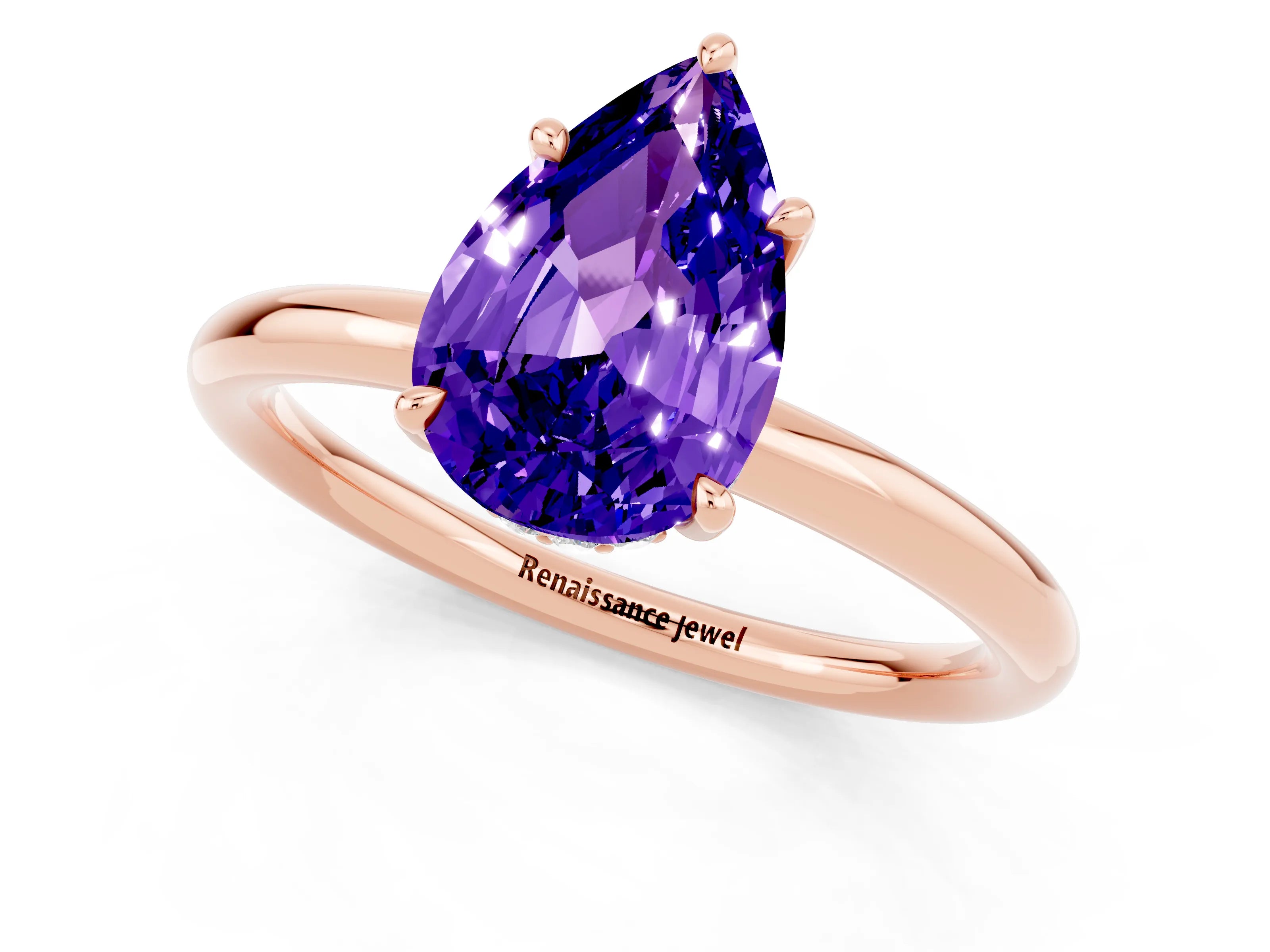 Rose gold Pear Cut Tanzanite Solitaire Ring with Thin Band and Four-Prong Setting_1