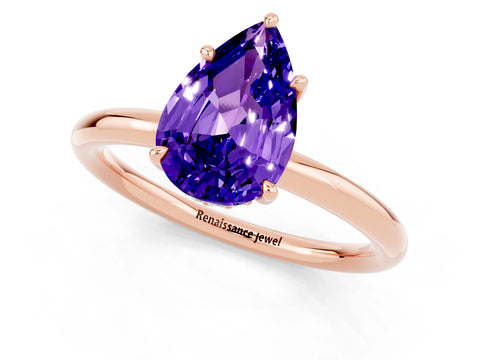 Rose gold Pear Cut Tanzanite Solitaire Ring with Thin Band and Four-Prong Setting_1