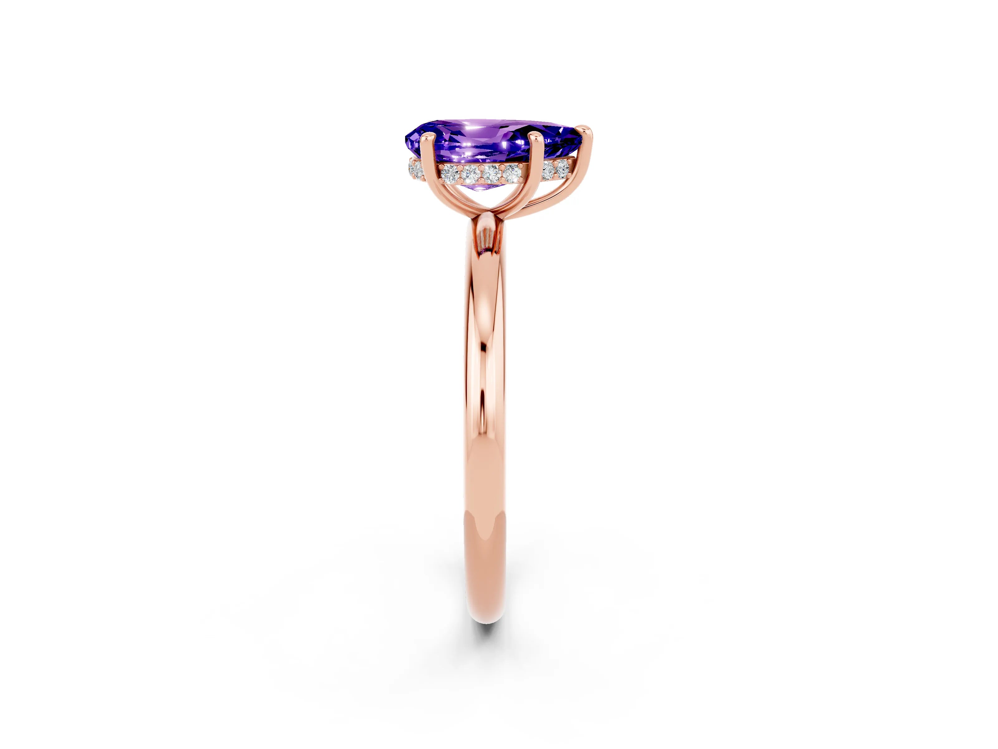 Rose gold Pear Cut Tanzanite Solitaire Ring with Thin Band and Four-Prong Setting_2