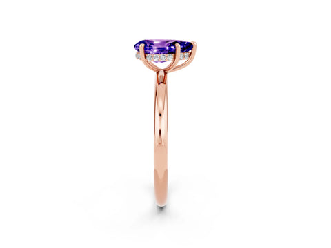 Rose gold Pear Cut Tanzanite Solitaire Ring with Thin Band and Four-Prong Setting_2