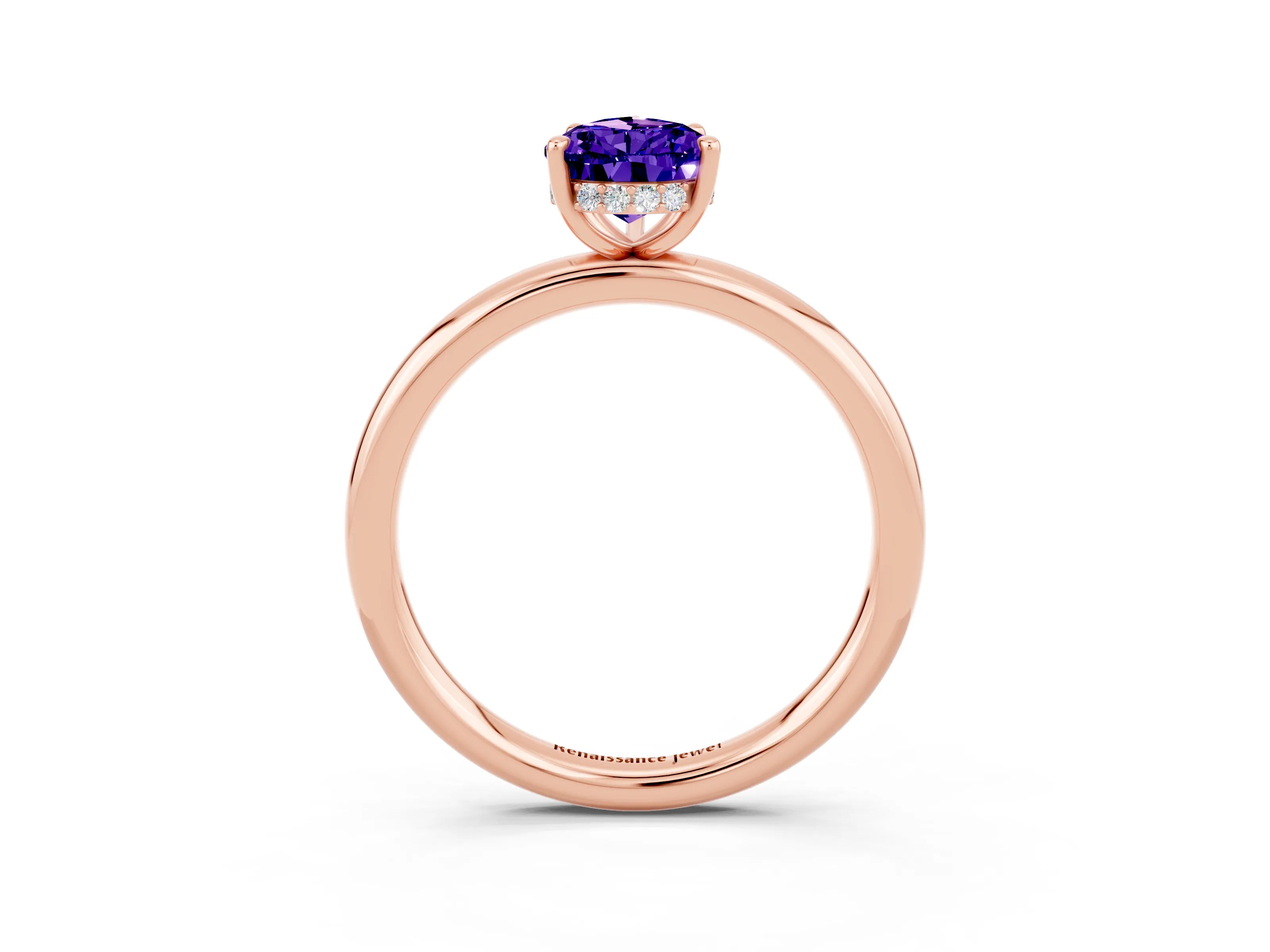 Rose gold Pear Cut Tanzanite Solitaire Ring with Thin Band and Four-Prong Setting_3