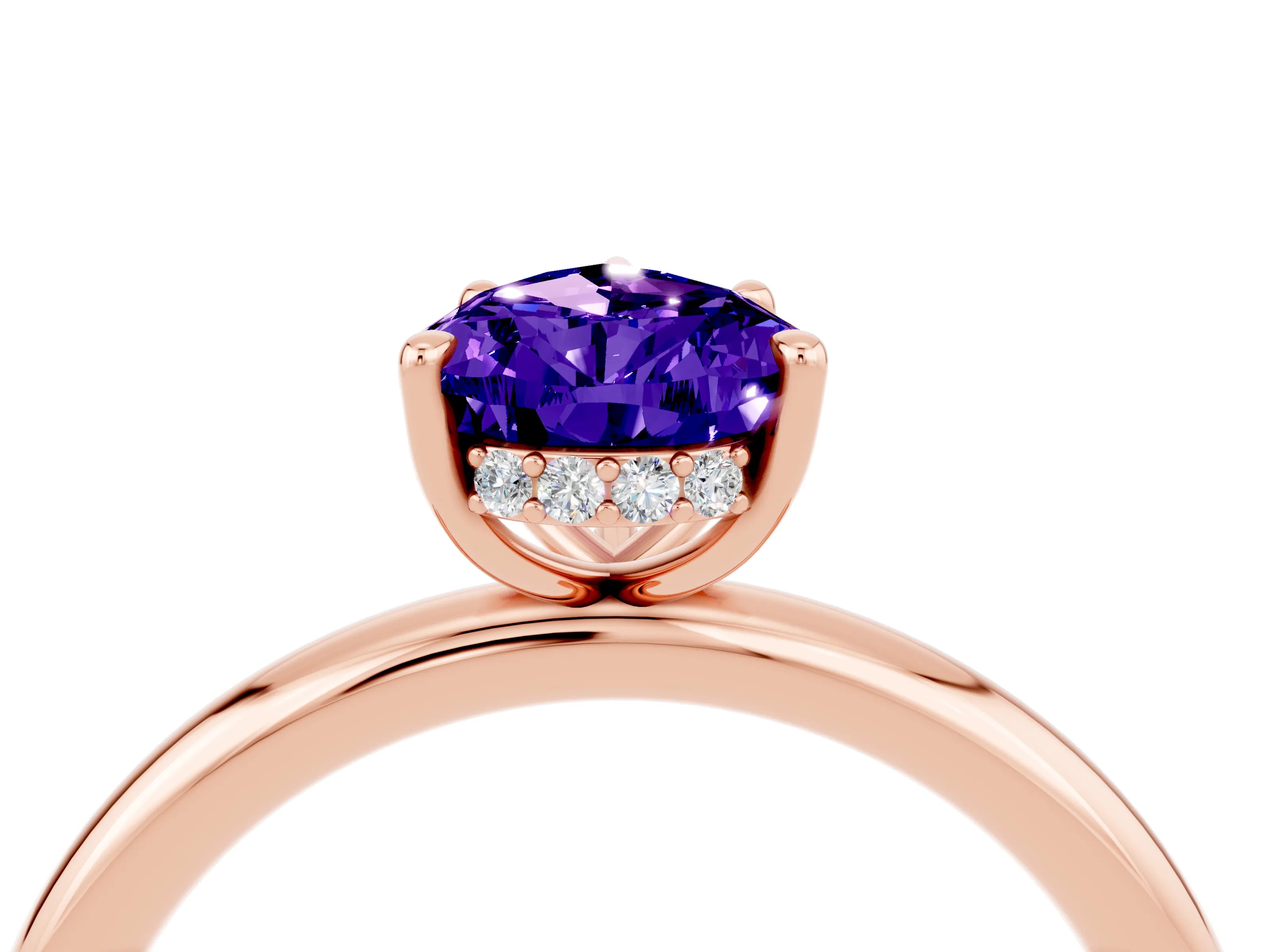 Rose gold Pear Cut Tanzanite Solitaire Ring with Thin Band and Four-Prong Setting_4