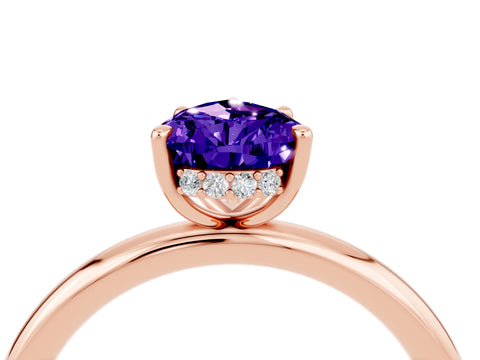 Rose gold Pear Cut Tanzanite Solitaire Ring with Thin Band and Four-Prong Setting_4
