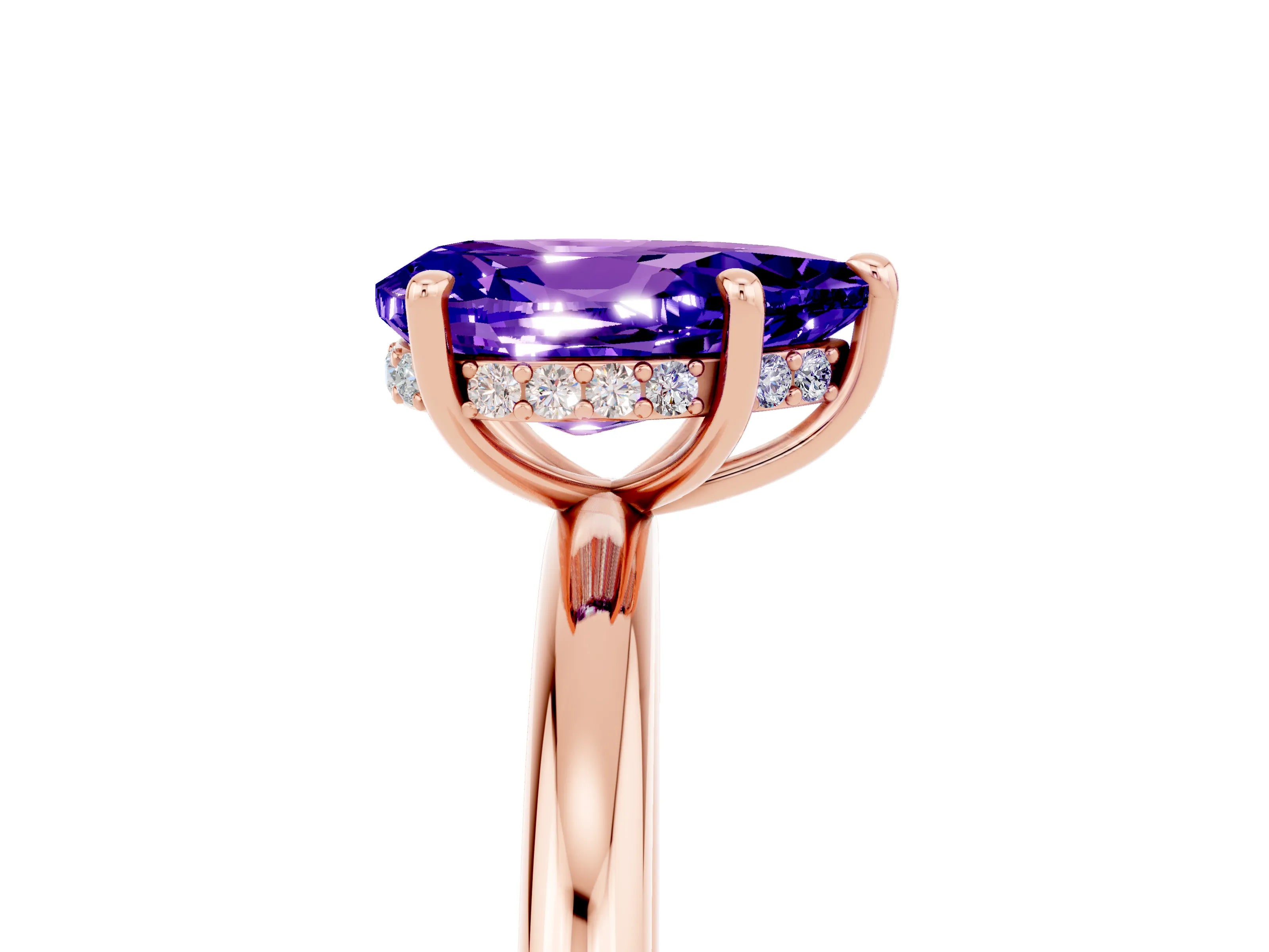 Rose gold Pear Cut Tanzanite Solitaire Ring with Thin Band and Four-Prong Setting_5