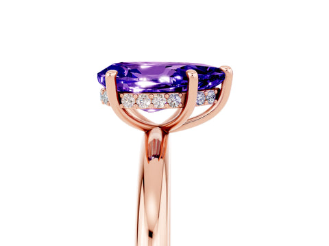 Rose gold Pear Cut Tanzanite Solitaire Ring with Thin Band and Four-Prong Setting_5