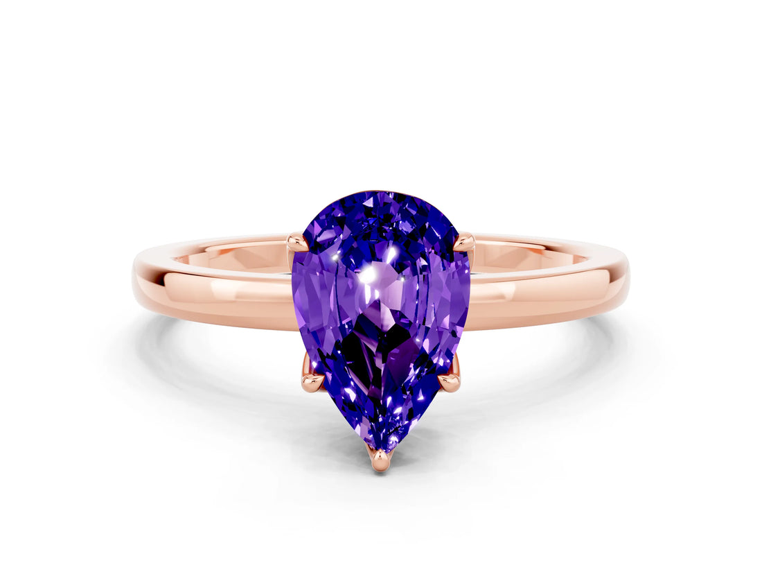 Rose gold Pear Cut Tanzanite Solitaire Ring with Thin Band and Prong Setting_12