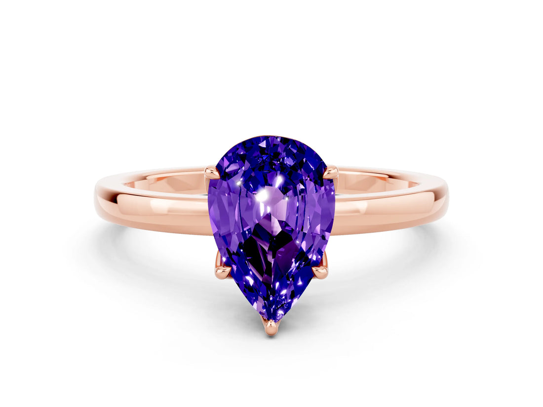 Rose gold Pear Cut Tanzanite Solitaire Ring with Thin Band and Prong Setting_24