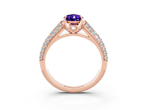 Rose gold Pear Cut Tanzanite Solitaire Ring with Three-Row Pavé Band and Four-Prong Setting_15