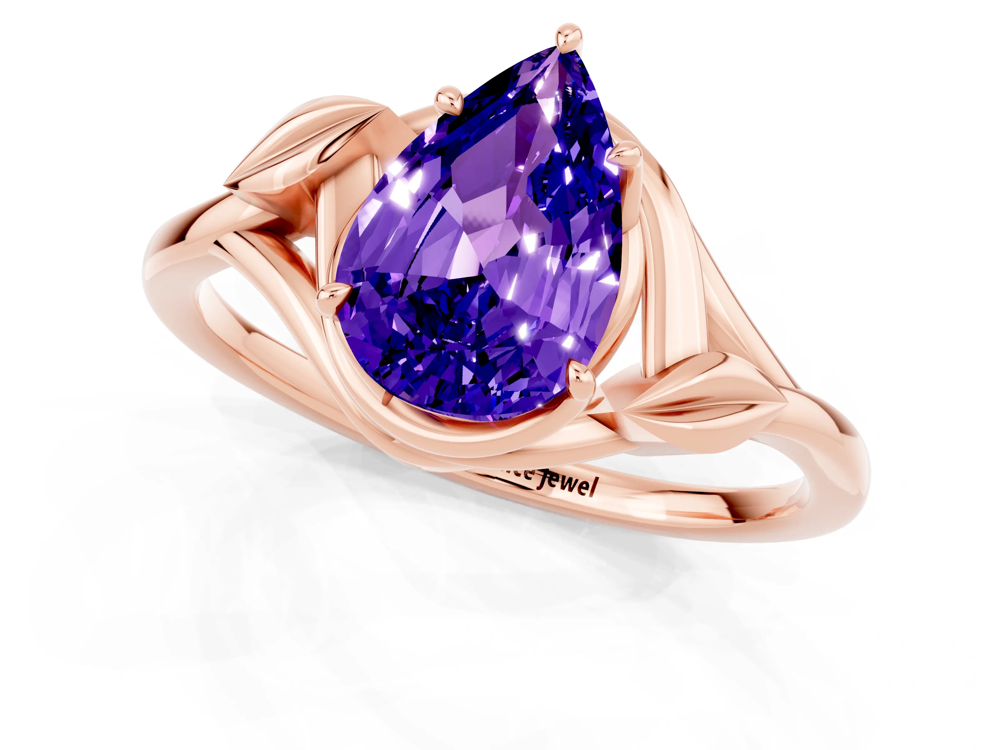 Rose gold Pear Cut Tanzanite Solitaire Ring with Twist Band and Four-Prong Setting_25