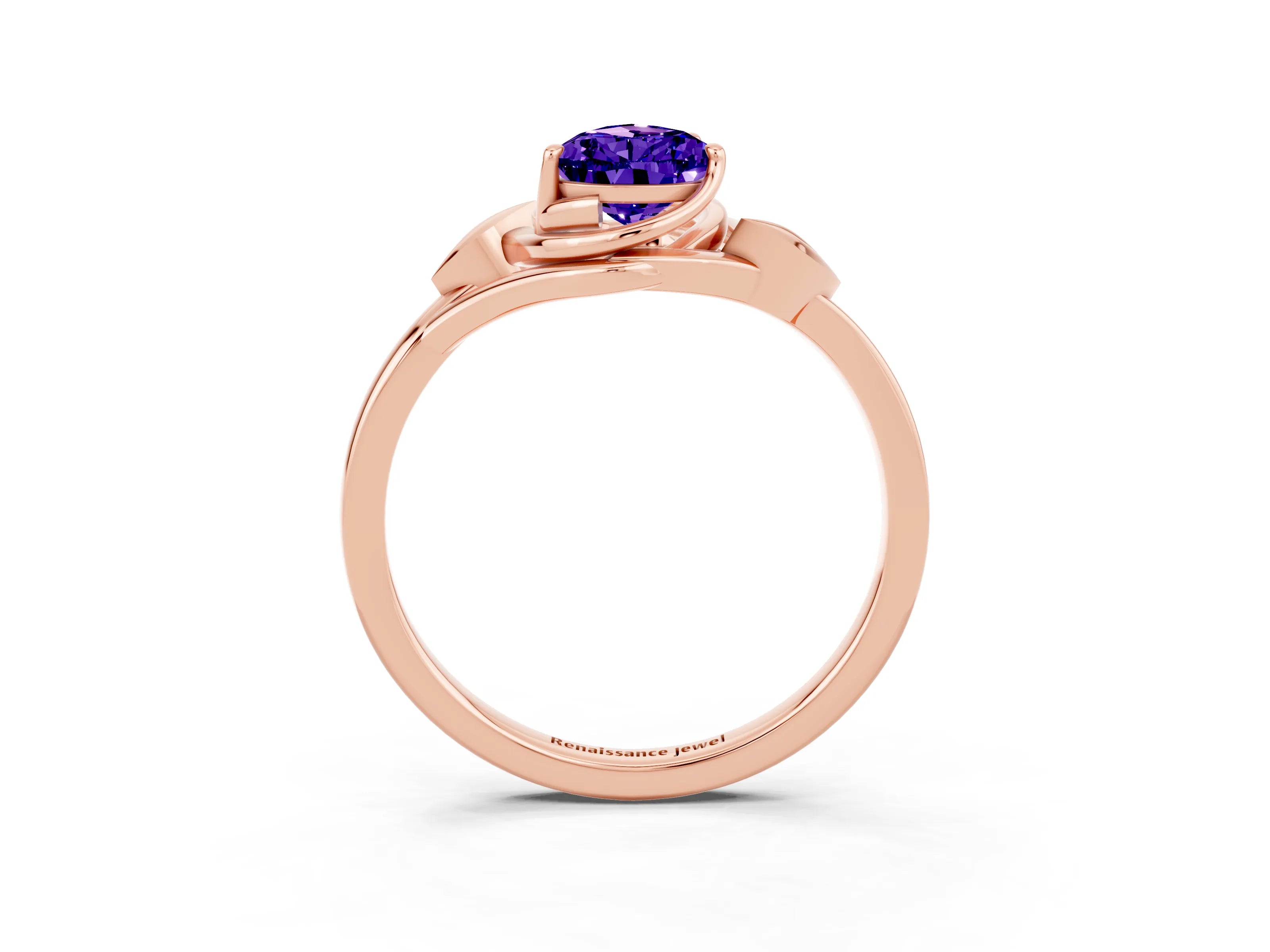 Rose gold Pear Cut Tanzanite Solitaire Ring with Twist Band and Four-Prong Setting_27