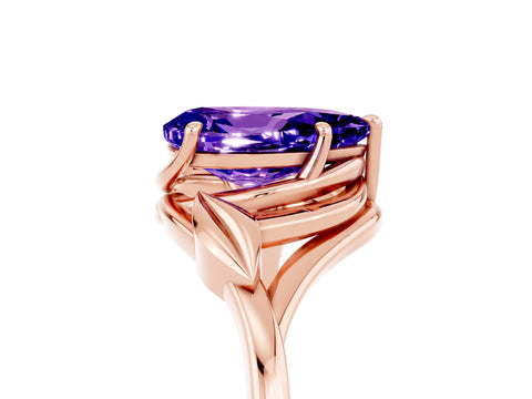 Rose gold Pear Cut Tanzanite Solitaire Ring with Twist Band and Four-Prong Setting_29