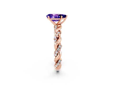 Rose gold Pear Cut Tanzanite Solitaire Ring with Twisted Band and Pavé Accents_2