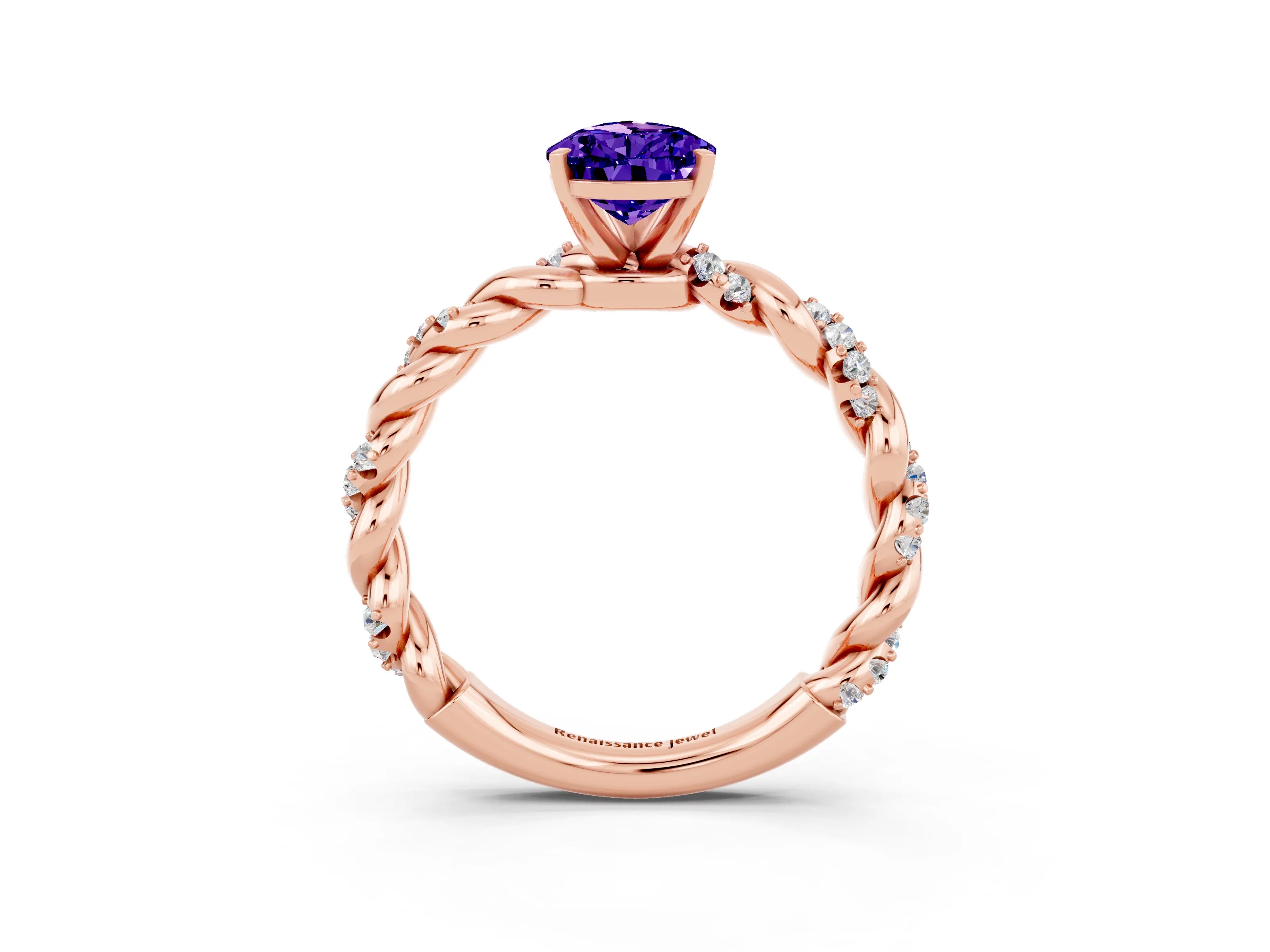 Rose gold Pear Cut Tanzanite Solitaire Ring with Twisted Band and Pavé Accents_3