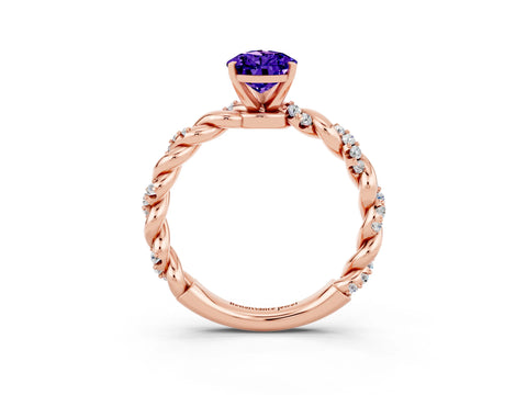 Rose gold Pear Cut Tanzanite Solitaire Ring with Twisted Band and Pavé Accents_3