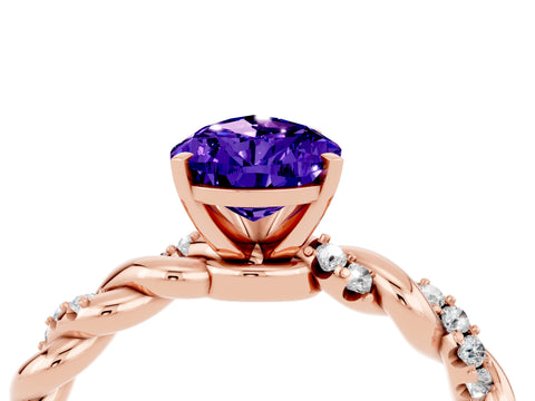 Rose gold Pear Cut Tanzanite Solitaire Ring with Twisted Band and Pavé Accents_4