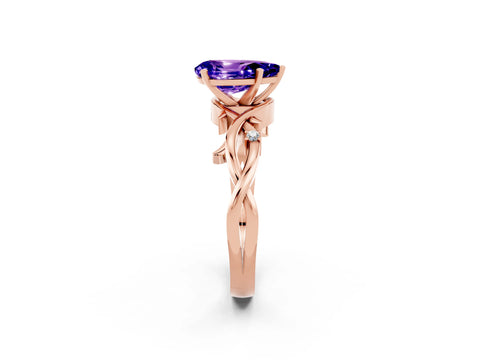 Rose gold Pear Cut Tanzanite Solitaire Ring with Twisted Band and Prong Setting_2