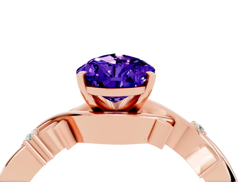 Rose gold Pear Cut Tanzanite Solitaire Ring with Twisted Band and Prong Setting_4