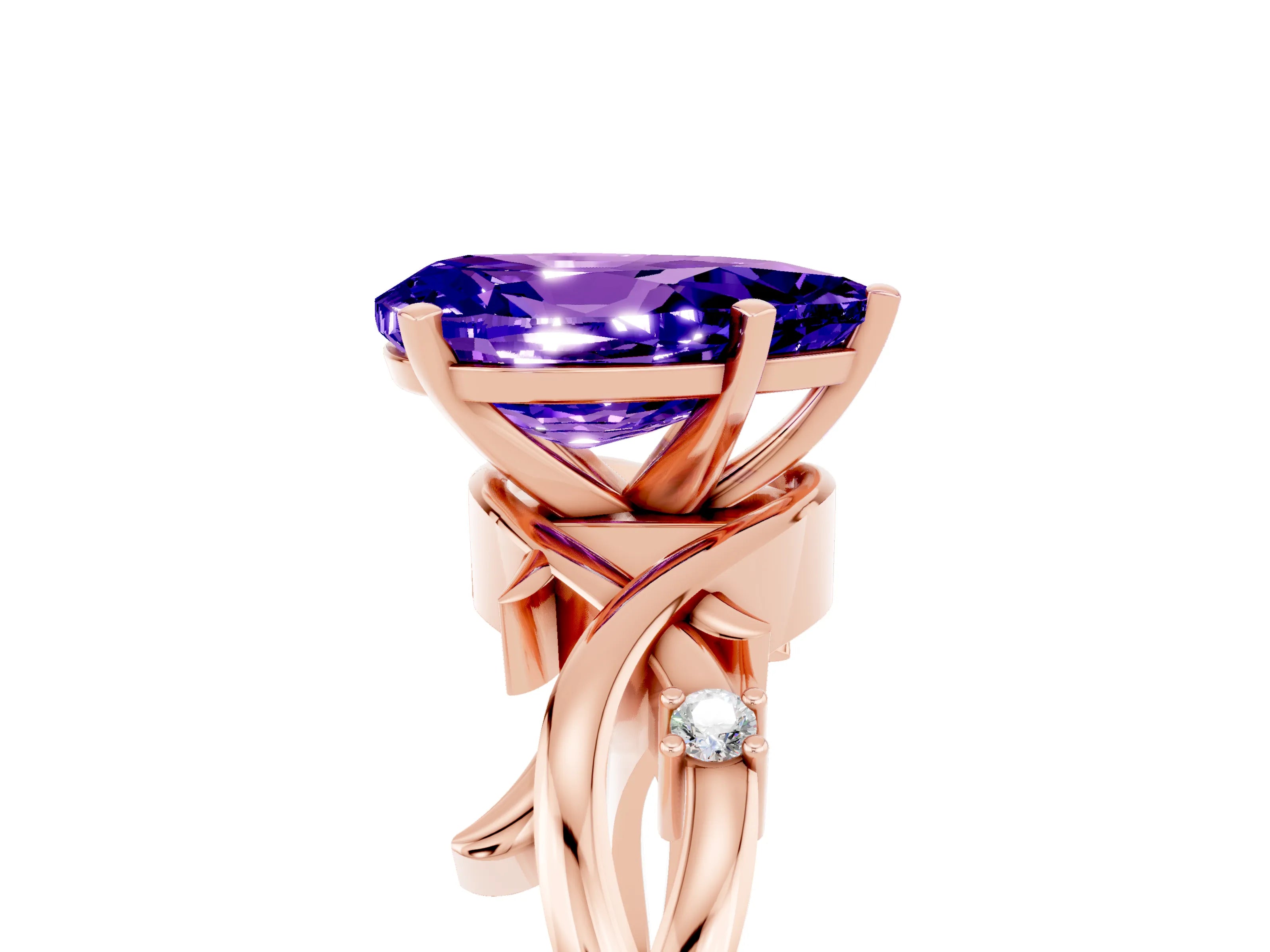 Rose gold Pear Cut Tanzanite Solitaire Ring with Twisted Band and Prong Setting_5