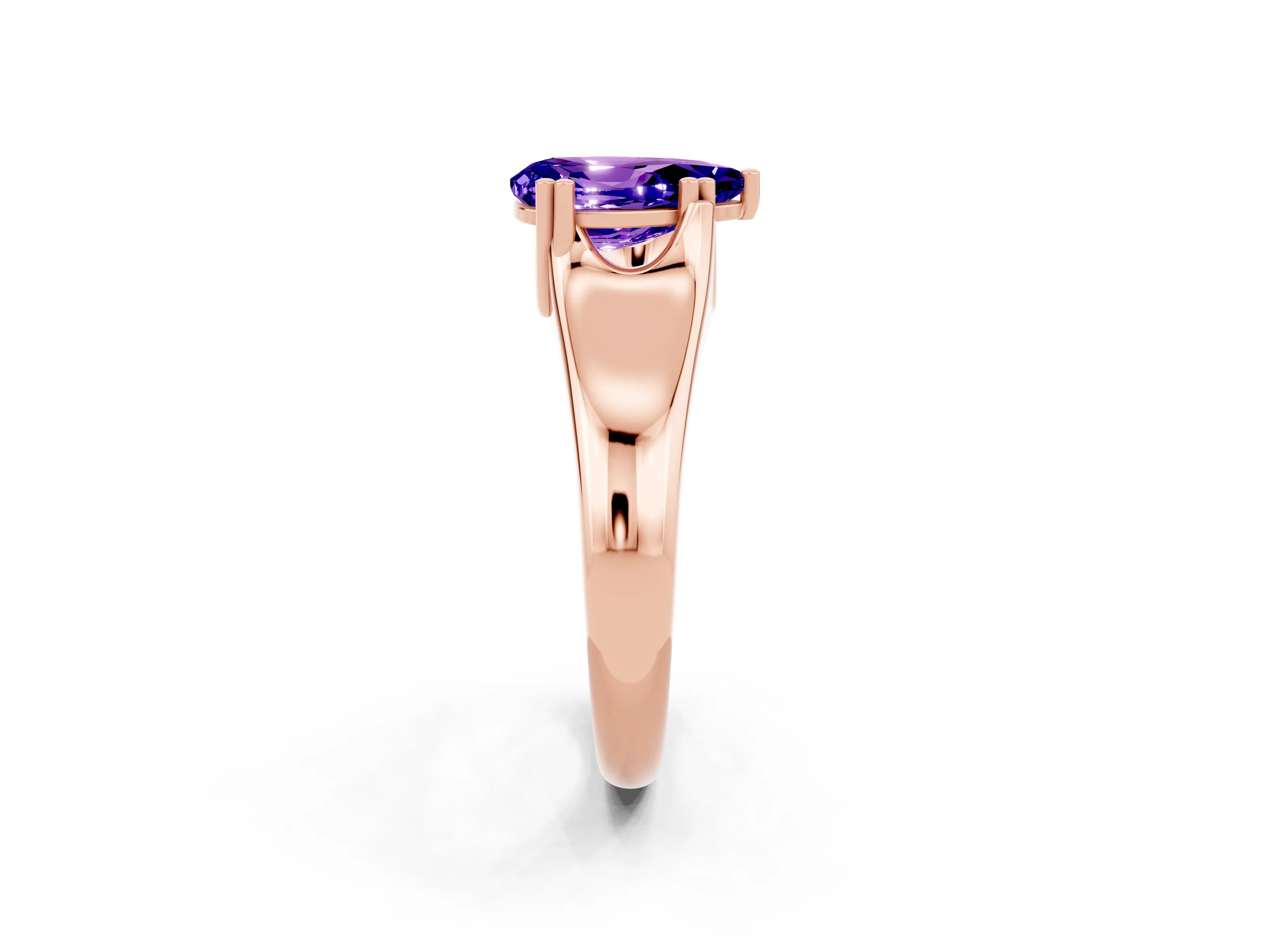 Rose gold Pear Cut Tanzanite Solitaire Ring with Wide Band and Prong Setting_2