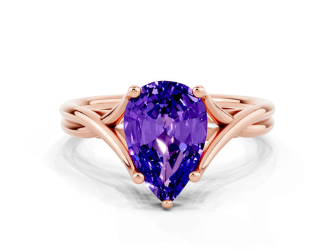 Rose gold Pear Cut Tanzanite Solitaire Twist Band Prong Setting Ring_24
