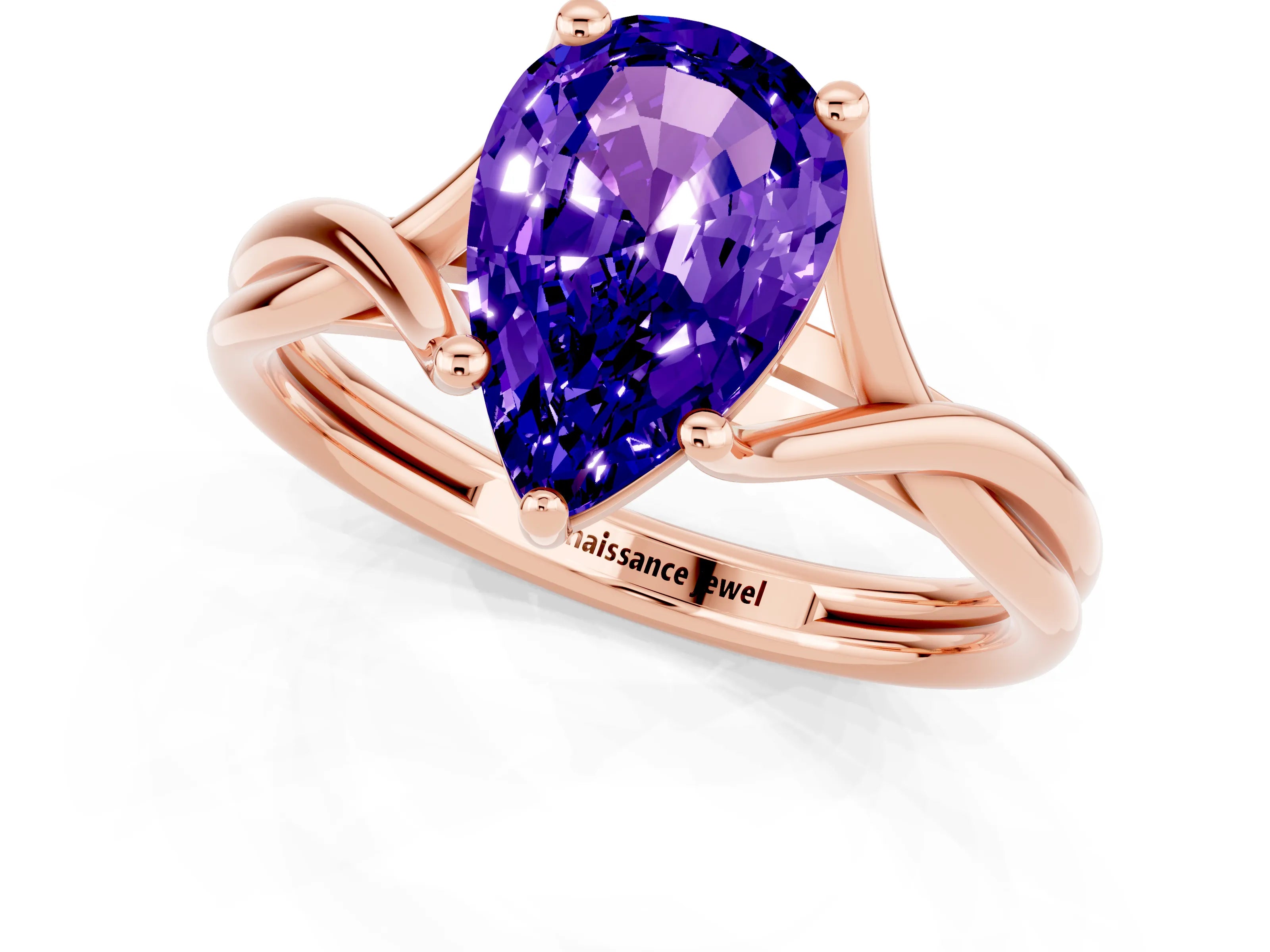 Rose gold Pear Cut Tanzanite Solitaire Twist Band Prong Setting Ring_25