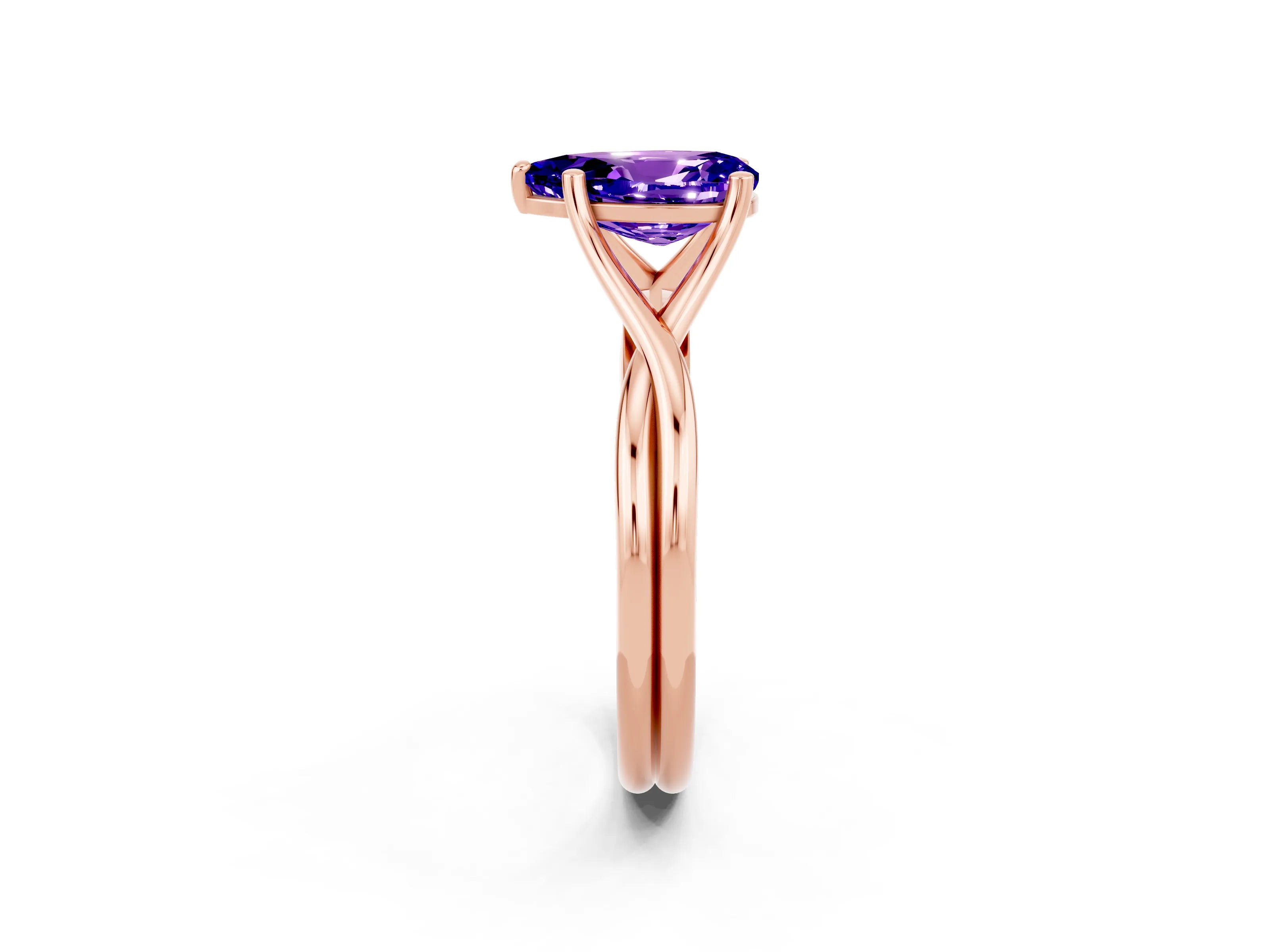 Rose gold Pear Cut Tanzanite Solitaire Twist Band Prong Setting Ring_26