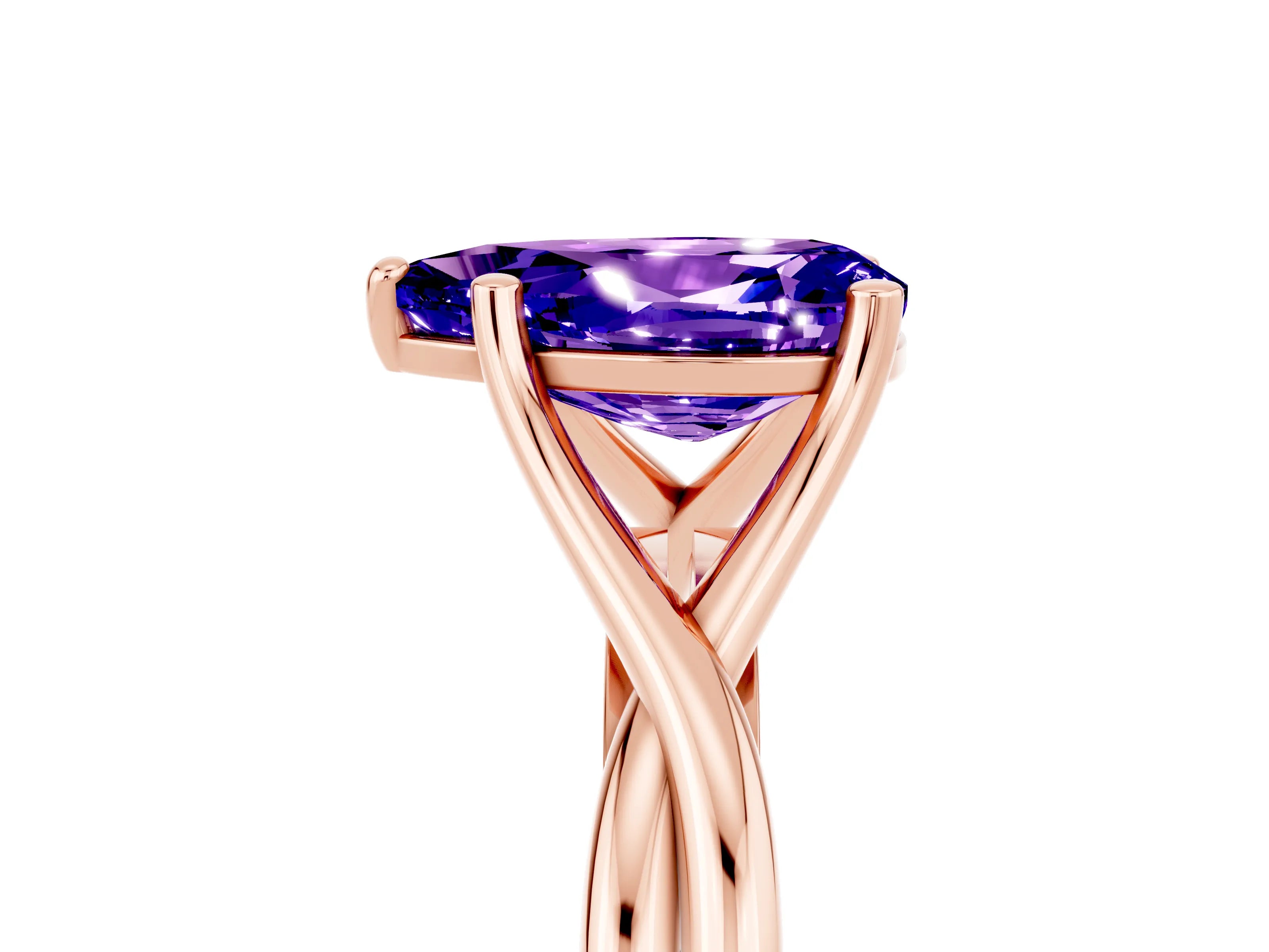 Rose gold Pear Cut Tanzanite Solitaire Twist Band Prong Setting Ring_29
