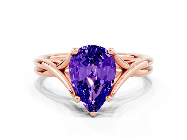 Rose gold Pear Cut Tanzanite Solitaire Twist Band Prong Setting Ring