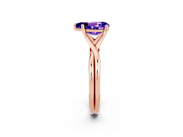 Rose gold Pear Cut Tanzanite Solitaire Twist Band Prong Setting Ring