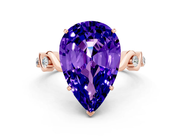 Rose gold Pear Cut Tanzanite Solitaire Twisted Band with Round  Accents and Prong Setting
