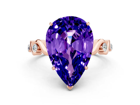 Rose gold Pear Cut Tanzanite Solitaire Twisted Band with Round  Accents and Prong Setting_12