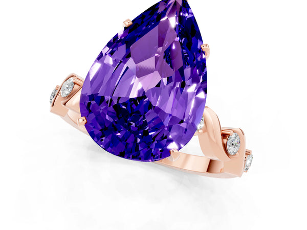 Rose gold Pear Cut Tanzanite Solitaire Twisted Band with Round  Accents and Prong Setting