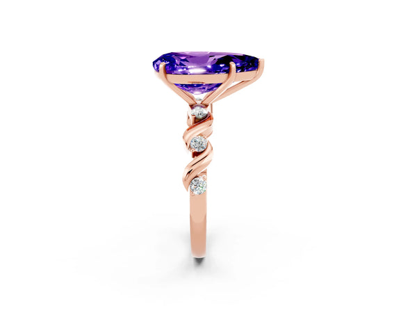 Rose gold Pear Cut Tanzanite Solitaire Twisted Band with Round  Accents and Prong Setting