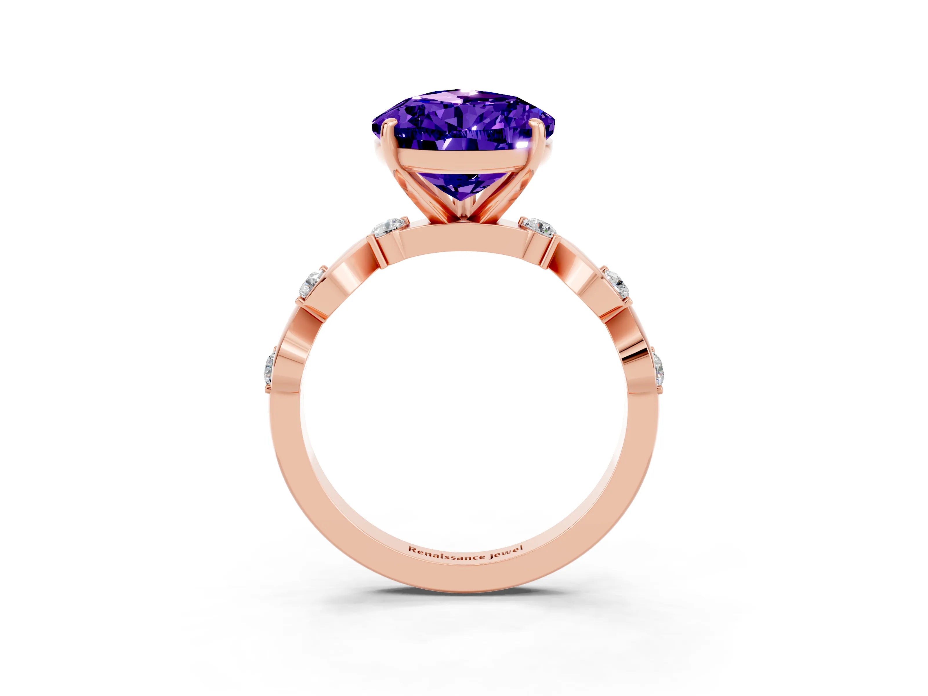 Rose gold Pear Cut Tanzanite Solitaire Twisted Band with Round  Accents and Prong Setting_15