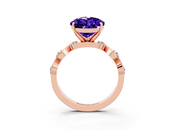 Rose gold Pear Cut Tanzanite Solitaire Twisted Band with Round  Accents and Prong Setting