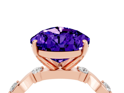 Rose gold Pear Cut Tanzanite Solitaire Twisted Band with Round  Accents and Prong Setting_16