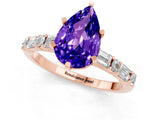 Rose gold Pear Cut Tanzanite Solitaire with Side Baguettes and Channel Set Band_1