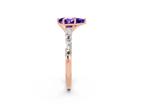 Rose gold Pear Cut Tanzanite Solitaire with Side Baguettes and Channel Set Band_2