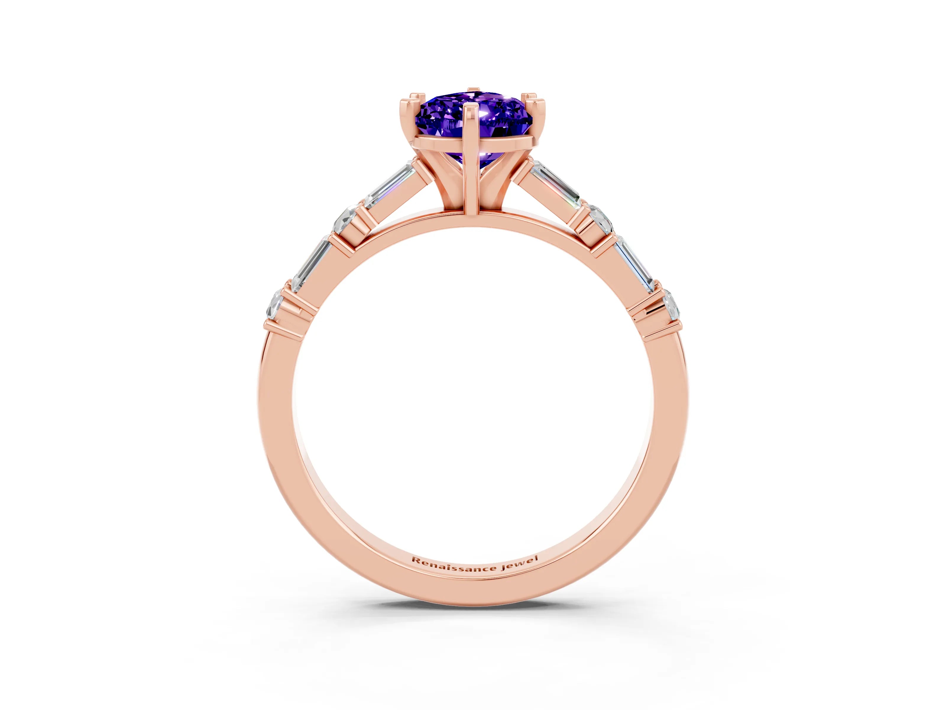 Rose gold Pear Cut Tanzanite Solitaire with Side Baguettes and Channel Set Band_3